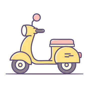 Cute yellow vintage moped scooter classic Italian motorcycle illustration isolated on transparent background