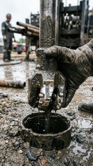 Fototapeta premium Drill Bit Piercing the Earth for Resource Extraction in a Demanding Field Environment