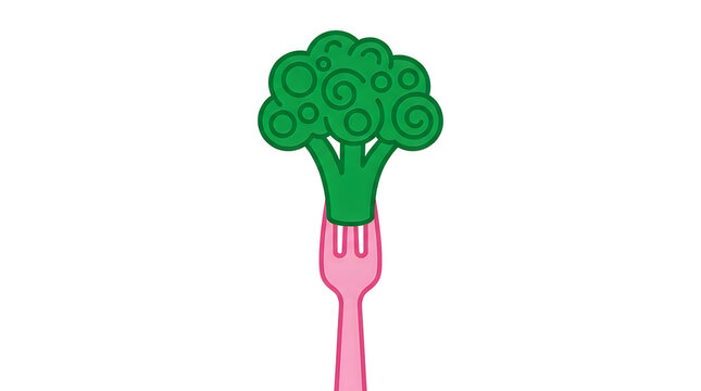 Fresh broccoli head on pink fork for healthy eating concept with broccoli vegetable nutrition vegetarian