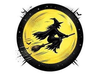 Fototapeta premium Silhouette of a Witch Flying on a Broomstick Against a Full Moon.