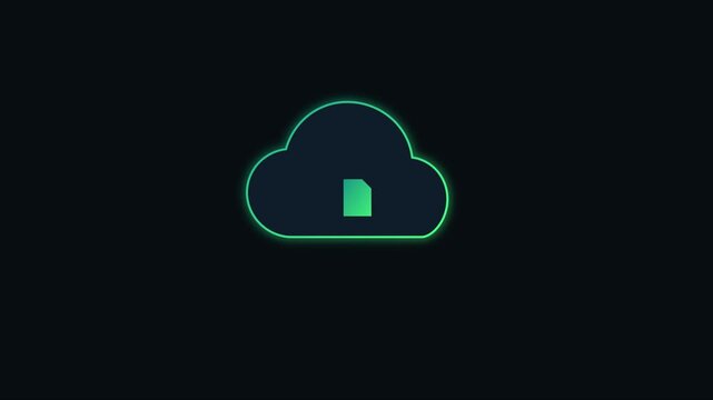 Glowing cloud computing animation with data file upload symbol for digital technology and network storage concepts 4k