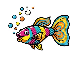 Fototapeta premium Colorful Cartoon Fish with Bubbles in Vibrant Style.