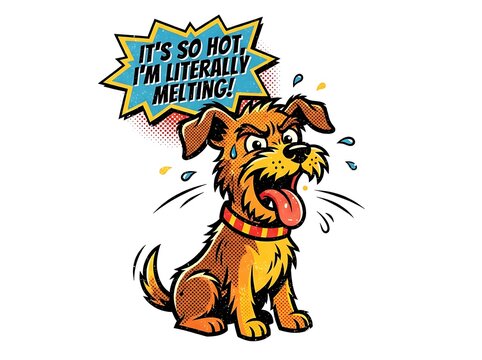Cartoon Dog Character Complaining About Heat.