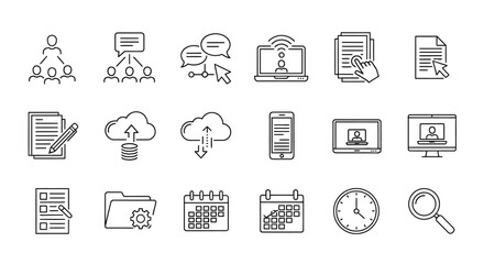 Fototapeta premium Business and Technology Icons Set: Workflow, Communication, Cloud, Data, and Planning