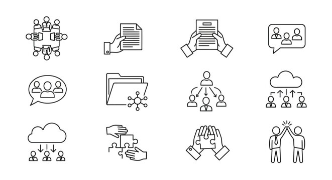Business Icons Set: Teamwork, Collaboration, Cloud, Strategy, Data, Management