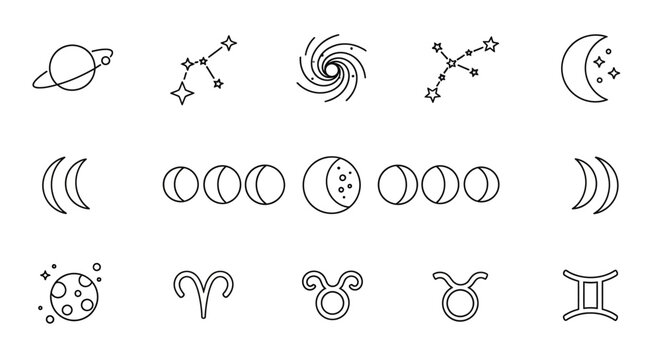 Cosmic Icons: Planets, Galaxies, Moon Phases & Zodiac Signs Collection