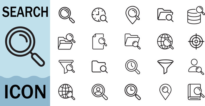 Search icon symbols for data analysis and research