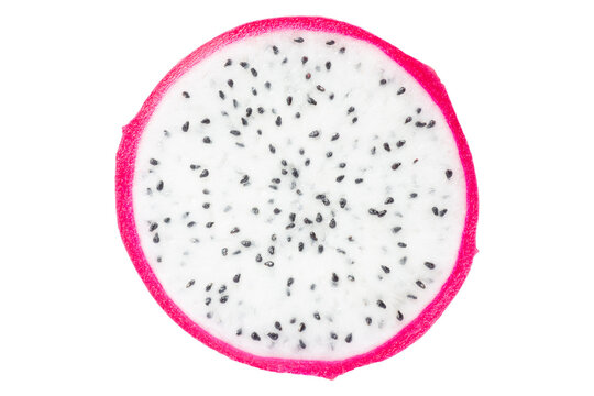close up of round slice of pitahaya isolated on white
