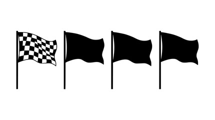 Obraz premium Four checkered racing flags waving in the wind. Vector set of finish line banners for motorsport events and competitions.