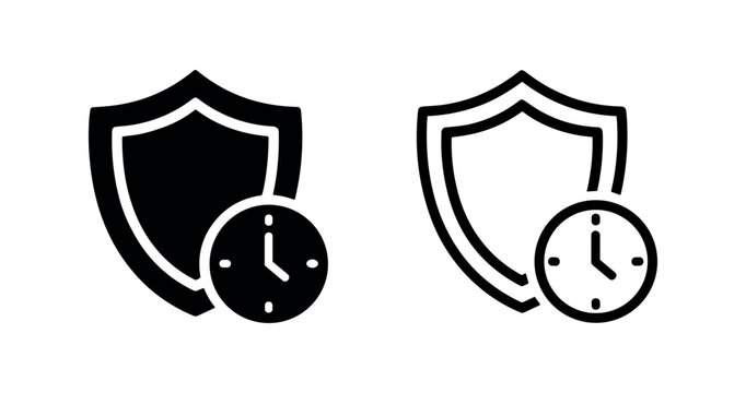 Security shield with clock icon vector. Timed protection and data privacy symbol.