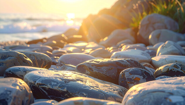 Rocky Beach at Golden Sunset