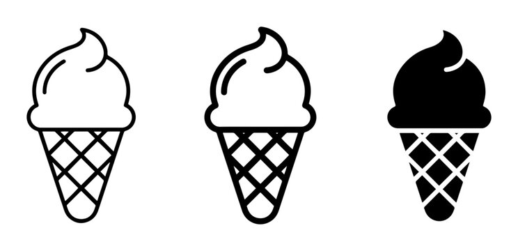 3 Ice cream cones linear icon set, UI and web interface design