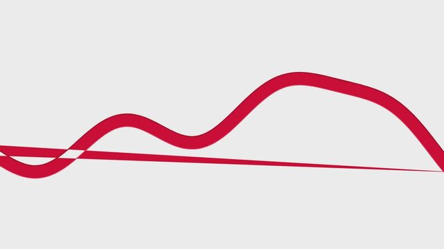 Minimalist red wave animation on light gray background, abstract fluid line motion graphics, elegant flowing curve for corporate presentation