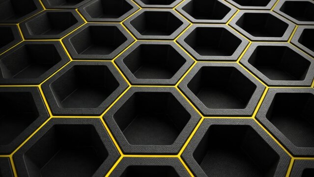 Abstract Hexagonal Grid Pattern with Yellow Accents.
