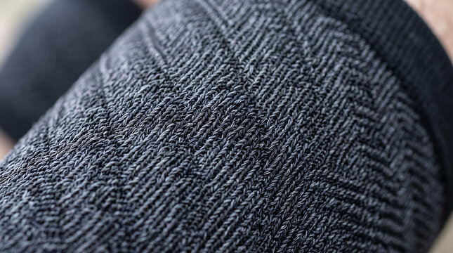 Close Up of Dark Gray Knitted Compression Sportswear Fabric