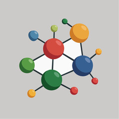 Fototapeta premium A colorful molecular structure illustration features interconnected spheres on a gray.