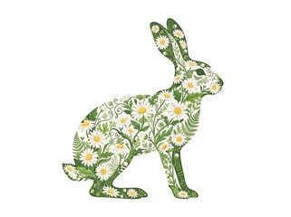 Fototapeta premium Floral Patterned Rabbit Silhouette with Daisies.