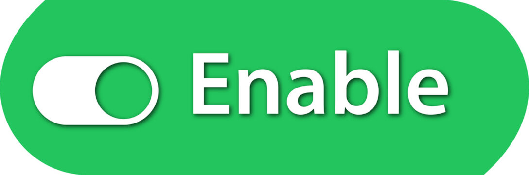 Green toggle switch with enable text. UI button for activation and settings control Transparent Background PNG