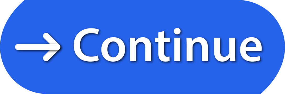 Continue button with arrow icon. Blue web interface element for user navigation Transparent Background PNG