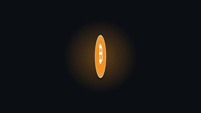 Golden bitcoin coin rotating on dark background, cryptocurrency financial concept animation 4k