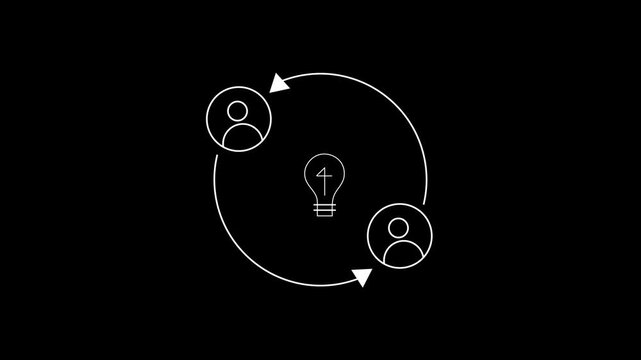 Knowledge exchange and brainstorming line art icon. Idea sharing, collaboration, and knowledge transfer. 2D animation with 4K resolution and alpha channel.