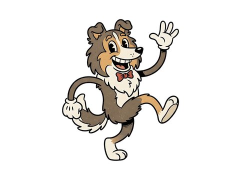 Cheerful cartoon dog waving and smiling happily.