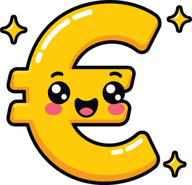 Cute smiling euro currency symbol cartoon mascot vector illustration isolated on white background for finance, banking and business designs