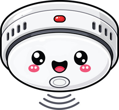 Cute smiling smoke detector cartoon mascot vector illustration isolated on white background for fire safety, home protection and security designs