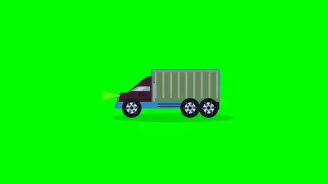Animated cargo truck driving on green screen