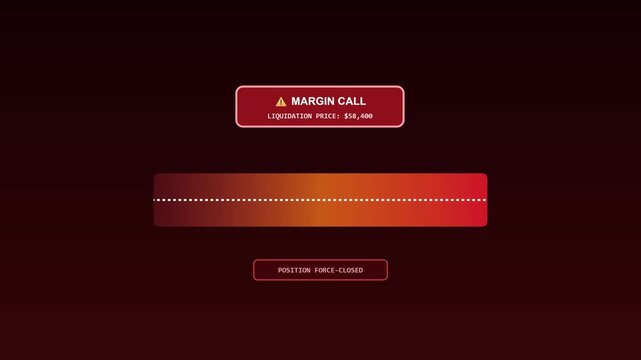 Margin call notification alert with liquidation price and position force-closed status for financial trading and cryptocurrency animation 4k