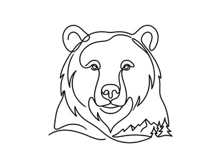 Fototapeta premium Line Art Illustration of Bear with Mountain Scene.