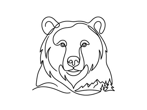 Line Art Illustration of Bear with Mountain Scene.