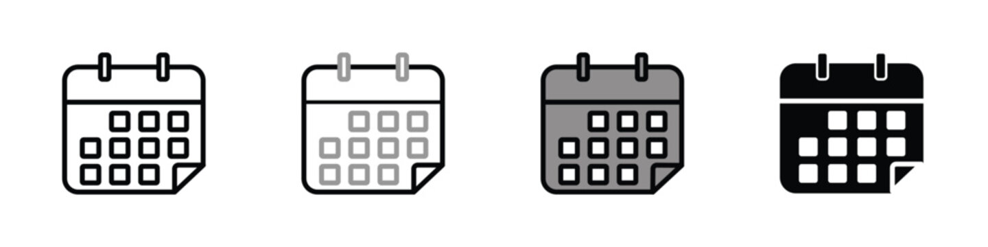 Calendar page icon set with folded corner calendar schedule organizer interface business reminder