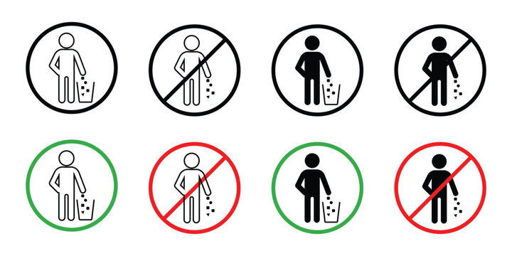 Do not litter and waste disposal pictogram icons collection with littering disposal prohibited