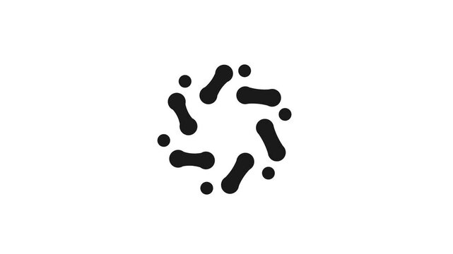 Black abstract circular blob shape on white background, representing organic form, molecule, bacteria, and creative motion graphic element.