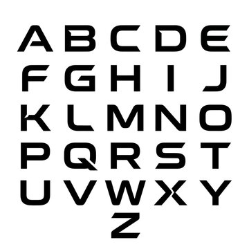 Modern Geometric Alphabet Letters A to Z in Black and White.