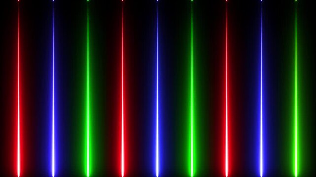 Straight neon lazer line color blue green and red black background