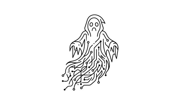 Digital Ghost Icon - Abstract Cyberpunk Grim Reaper with Circuit Board Lines