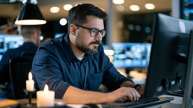 Single analyst seated before a quantum key distribution hardware terminal in a diplomatic communications facility, candlelit desk lamp in secure room, classified network authentication work, critica