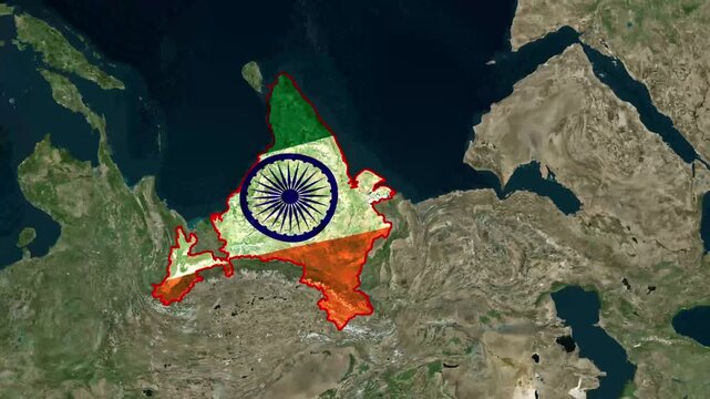 India Country Map Flag Color Animation On World Satellite Map