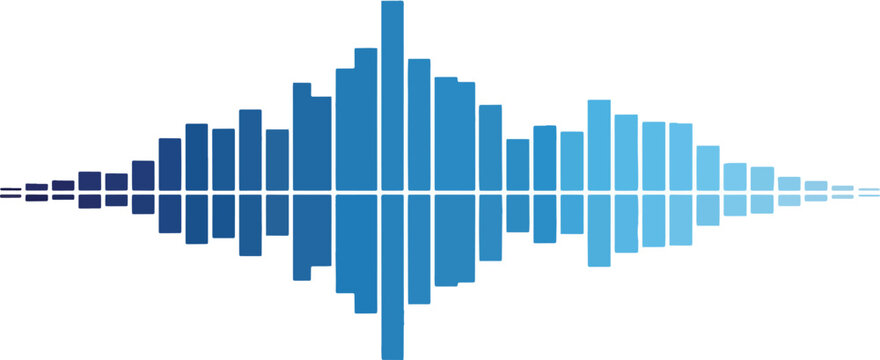 Blue mirrored vertical bar graph resembling an audio waveform on a white background