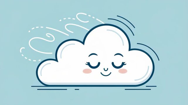 Cute Cloud Cartoon Smiling Sky Wind Weather Whimsical Blue Background Illustration