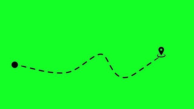 Route Path Dotted Line Location Pin Animation Green Screen