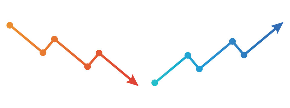 Illustration of a line graph showing downward and upward business trends