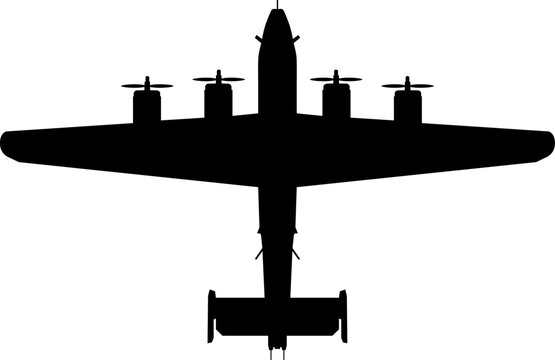 Consolidated B-24 Liberator WWII Heavy Bomber Plan View Vector Silhouette Black Isolated White