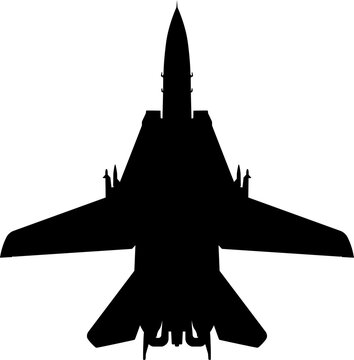Grumman F-14 Tomcat Variable-Sweep Wing Carrier Fighter Plan View Vector Silhouette Black Isolated White