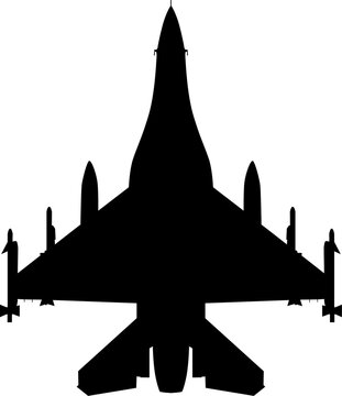 General Dynamics F-16 Fighting Falcon Multi-Role Fighter Plan View Vector Silhouette Black Isolated White