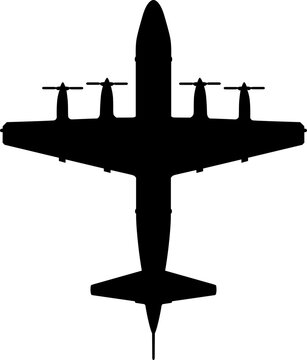 Lockheed P-3 Orion Maritime Patrol Anti-Submarine Aircraft Plan View Vector Silhouette Black Isolated White