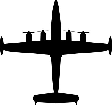 Lockheed Super Constellation Triple-Tail Piston Airliner Plan View Vector Silhouette Black Isolated White
