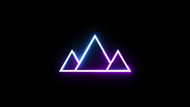 Neon glowing mountain range animation with light trails moving along triangular outlines.